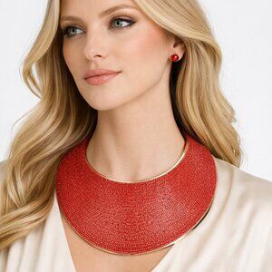 Bold Red Crystal Bib Statement Necklace